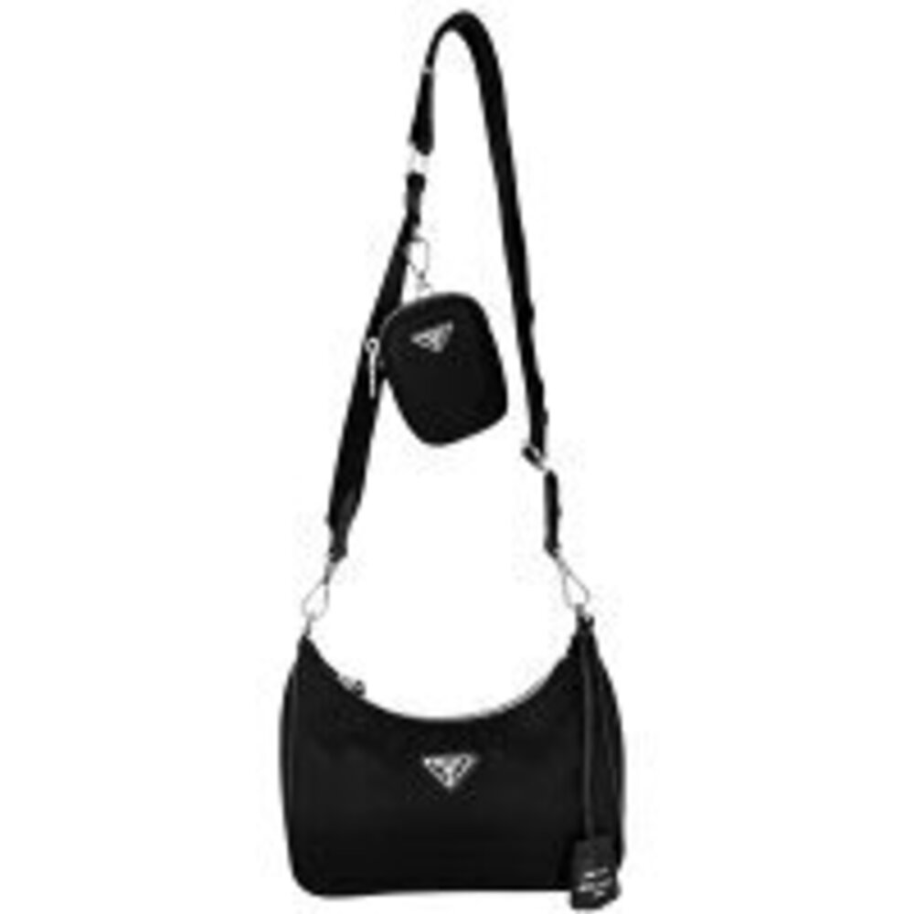 Prada Shoulder Bag Triangle Logo Crossbody Clutch Black